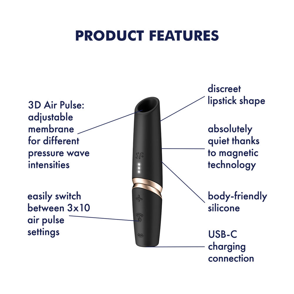 Satisfyer Perfect Kiss - Black USB Rechargeable Air Pulse Stimulator-4078496