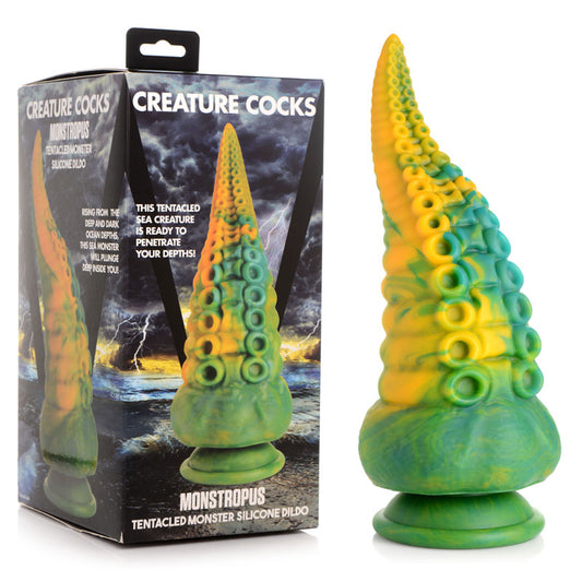 Creature Cocks Monstropus Tentacled Monster Silicone Dildo - Green/Yellow 21.6 cm Fantasy Dildo-AG919