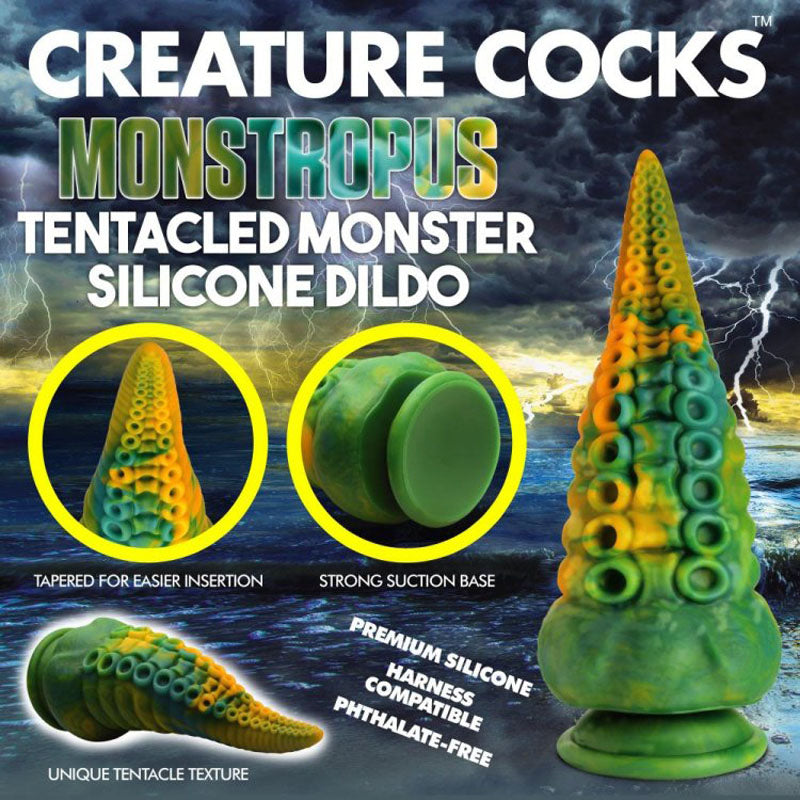 Creature Cocks Monstropus Tentacled Monster Silicone Dildo - Green/Yellow 21.6 cm Fantasy Dildo-AG919