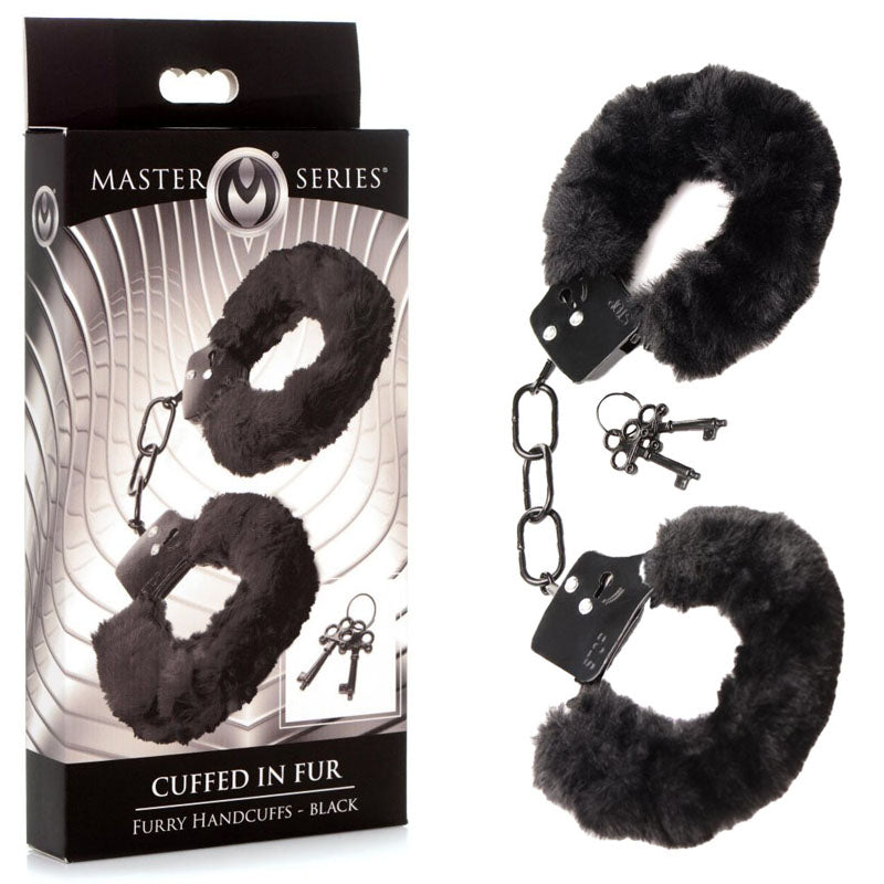 Master Series Cuffed in Fur - Black Fluffy Handcuffs-AG937-BLACK