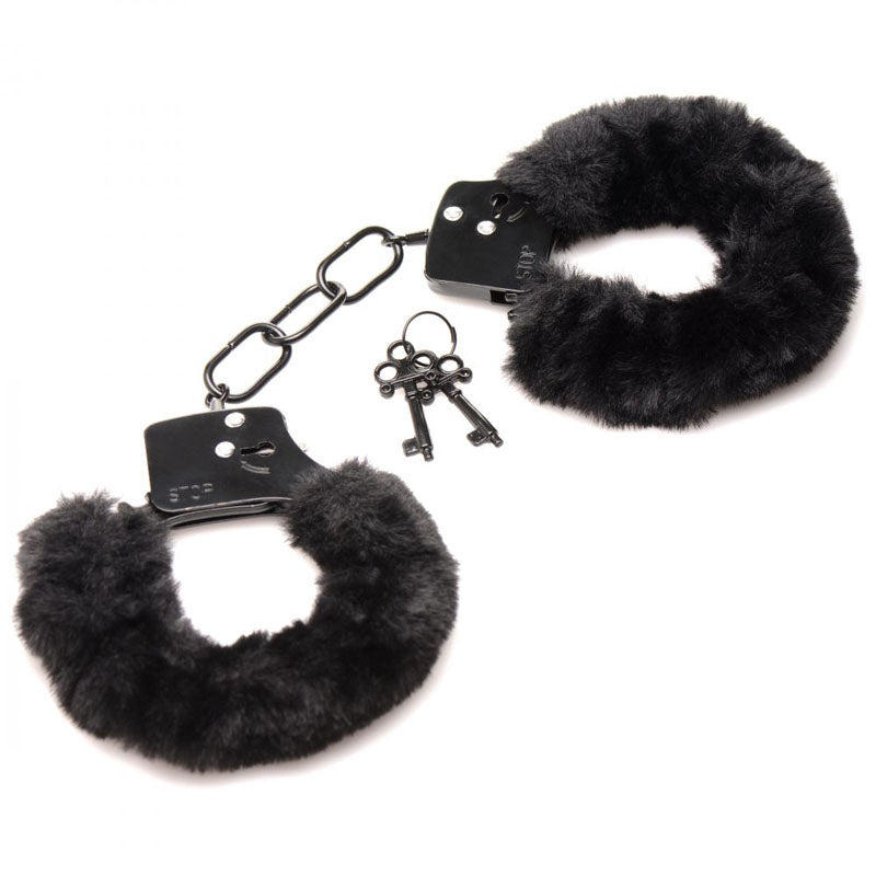 Master Series Cuffed in Fur - Black Fluffy Handcuffs-AG937-BLACK