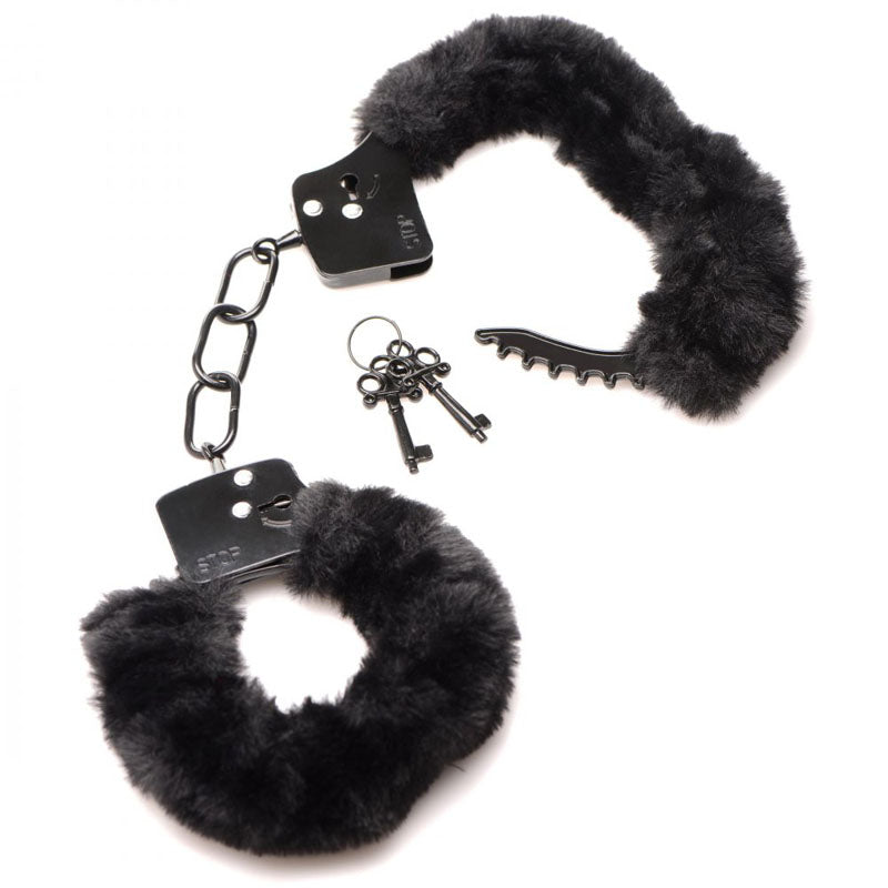 Master Series Cuffed in Fur - Black Fluffy Handcuffs-AG937-BLACK