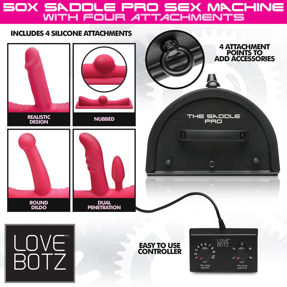 LoveBotz 50X Saddle Pro Sex Machine - Mains Powered Machine with 4 Attachments-AH057