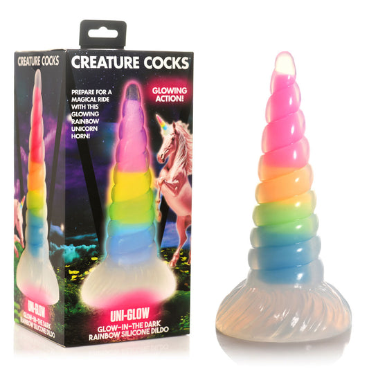 Creature Cocks Uni-Glow - Glow in Dark Rainbow 19.5 cm Unicorn Fantasy Dildo-AH310