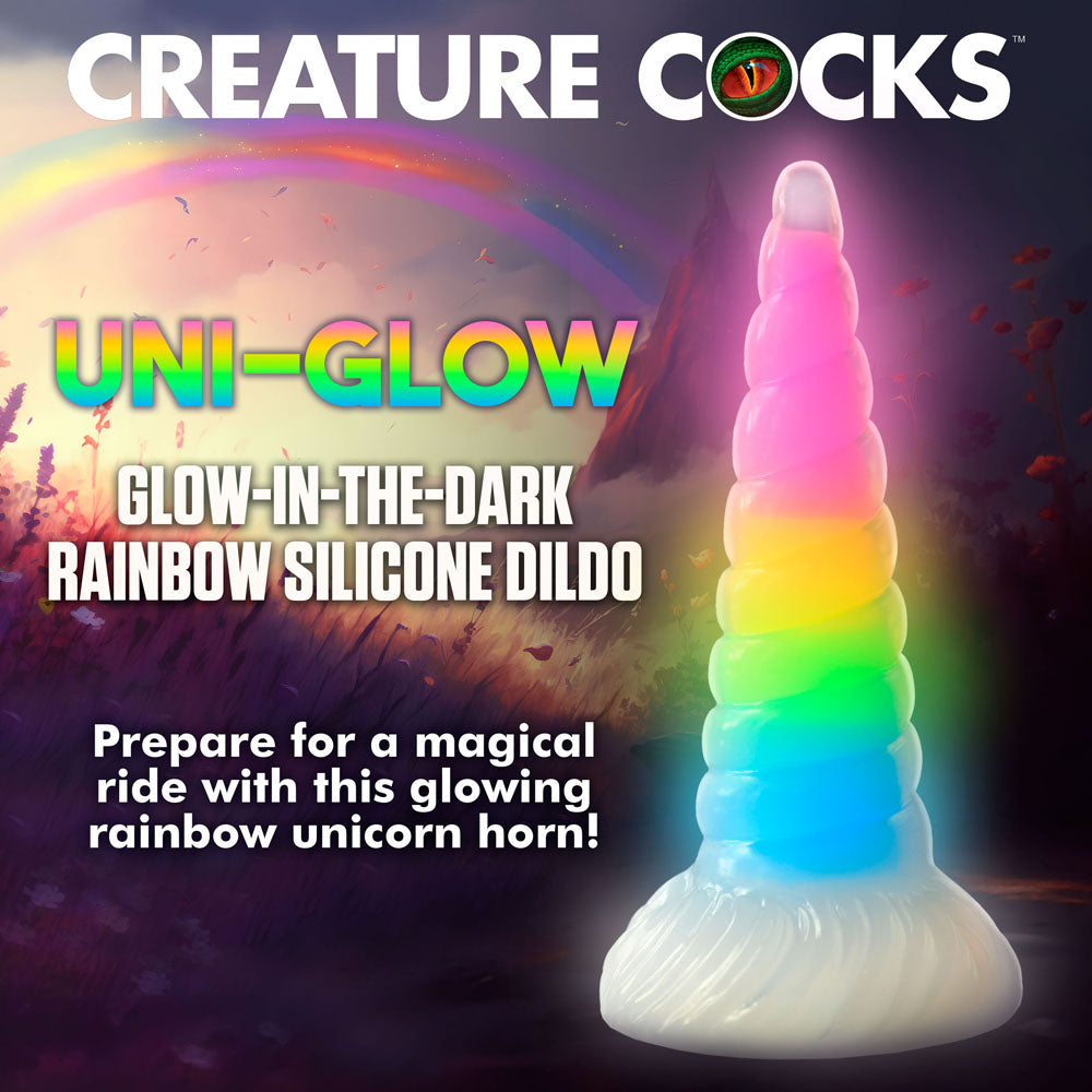 Creature Cocks Uni-Glow - Glow in Dark Rainbow 19.5 cm Unicorn Fantasy Dildo-AH310