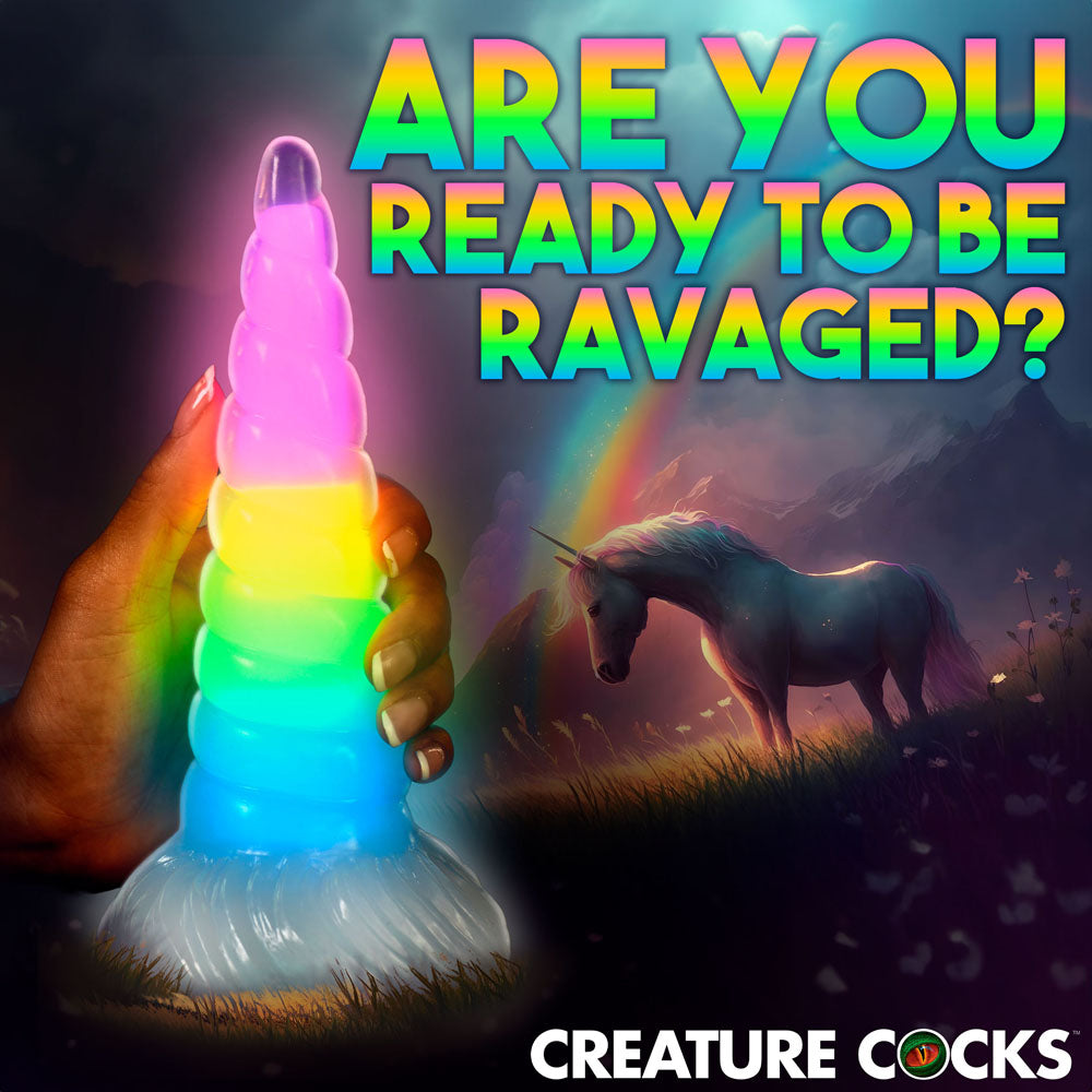 Creature Cocks Uni-Glow - Glow in Dark Rainbow 19.5 cm Unicorn Fantasy Dildo-AH310