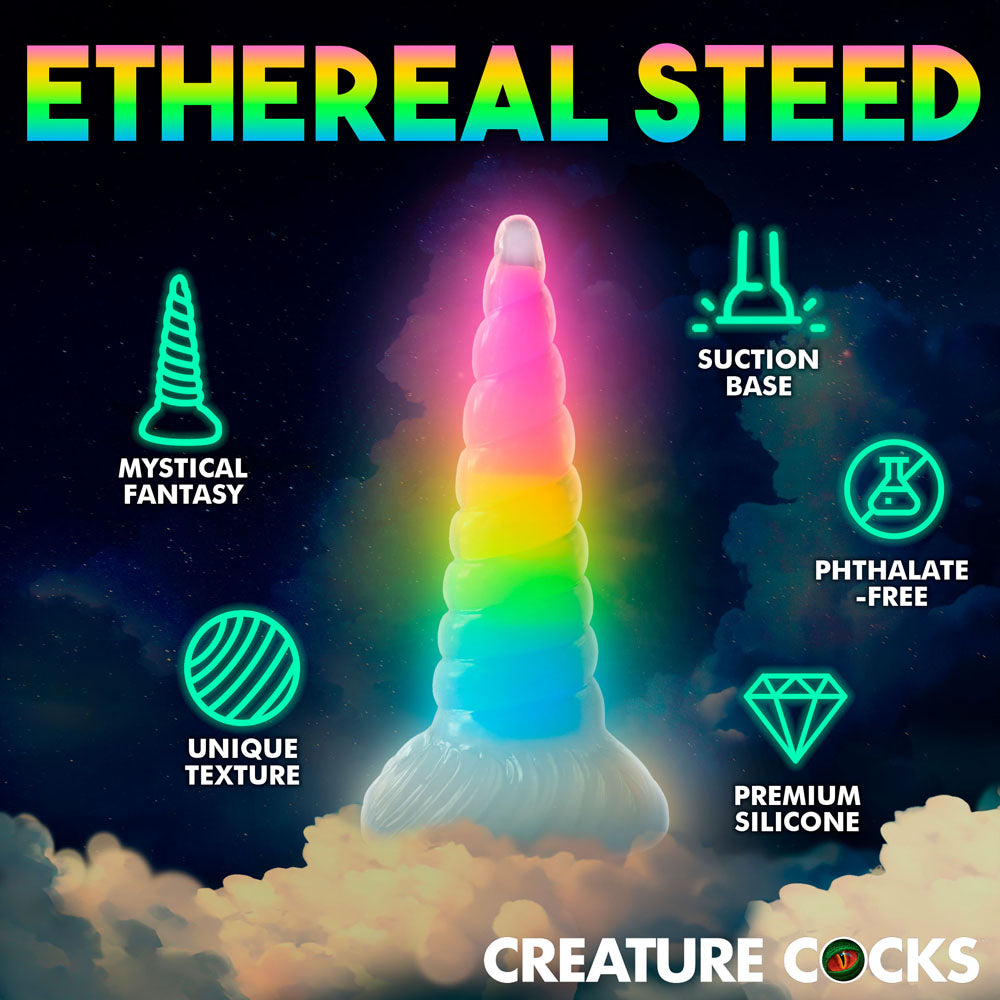Creature Cocks Uni-Glow - Glow in Dark Rainbow 19.5 cm Unicorn Fantasy Dildo-AH310