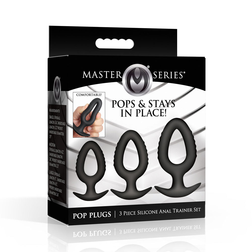Master Series Pop Plugs - Black Anal Plug Trainer Set - Set of 3 Sizes-AH770