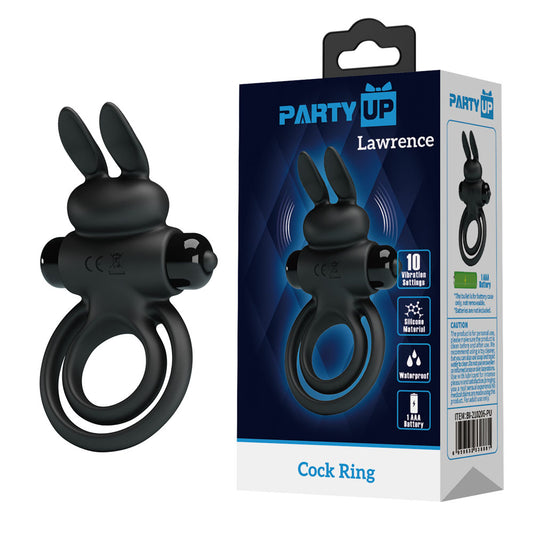 Party Up LAWRENCE Vibrating Cock Ring - Black Vibrating Cock & Balls Ring-BI-210206-PU