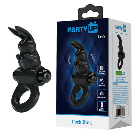 Party Up LEO Vibrating Cock Ring - Black Vibrating Cock Ring-BI-210245-PU