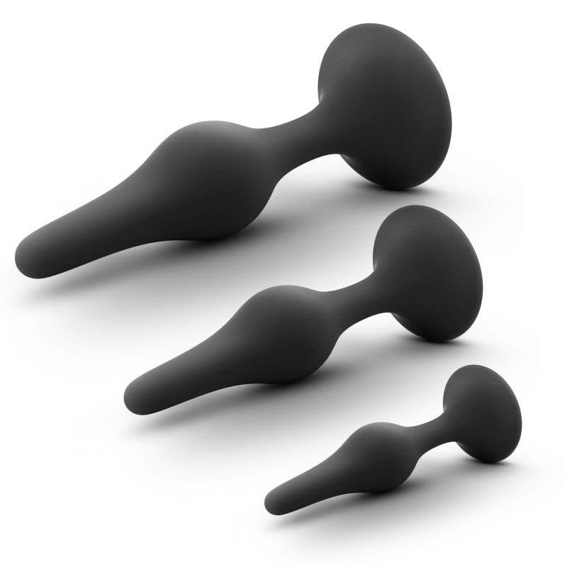 Anal Adventures Platinum Silicone Beginner Plug Kit - Black Butt Plug Kit - Set of 3 Sizes-BL-31265