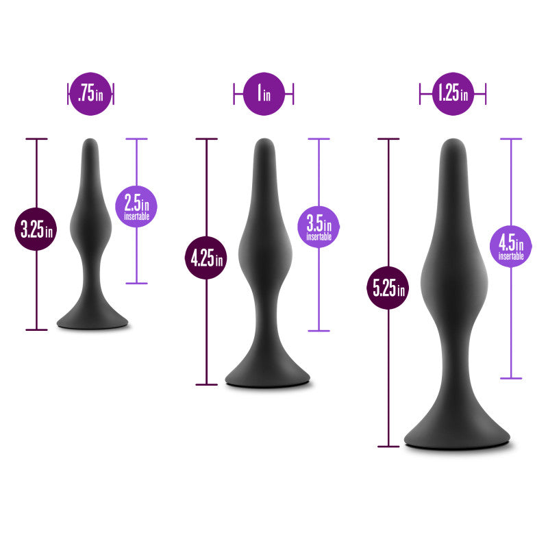 Anal Adventures Platinum Silicone Beginner Plug Kit - Black Butt Plug Kit - Set of 3 Sizes-BL-31265