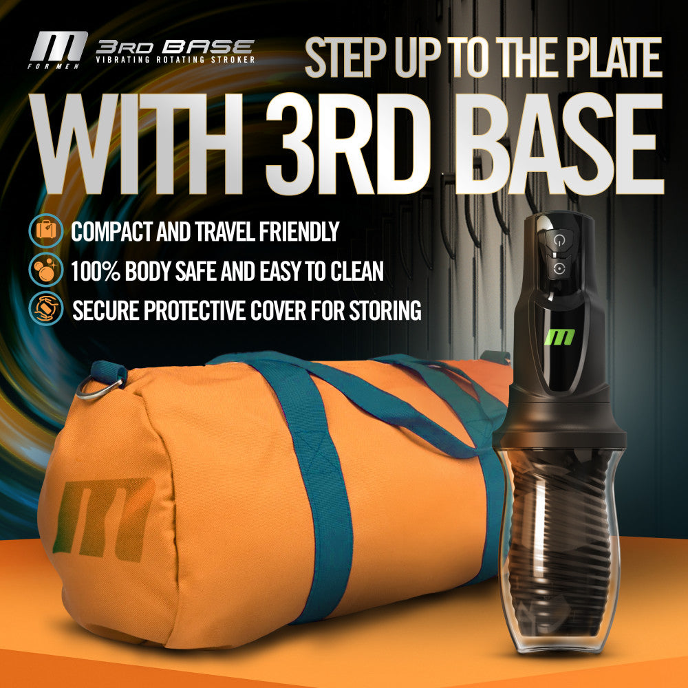 M For Men - 3rd Base - Black USB Rechargeable Vibrating & Rotating Auto Stroker-BL-82605
