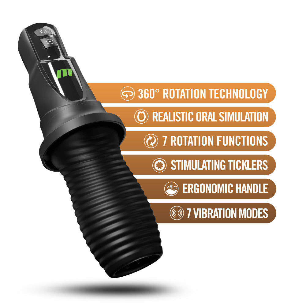 M For Men - 3rd Base - Black USB Rechargeable Vibrating & Rotating Auto Stroker-BL-82605