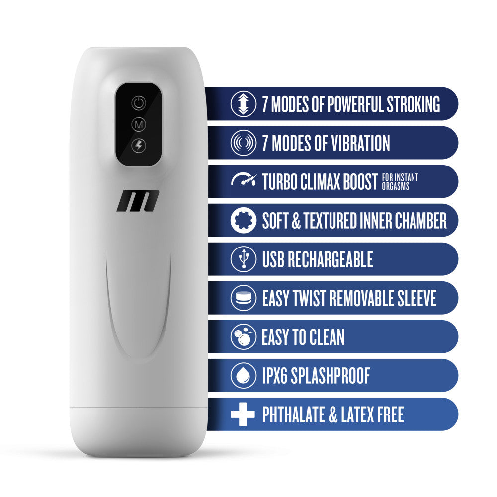 M For Men Robo-Bator - White USB Rechargeable Vibrating Auto Stroker - BL-85604
