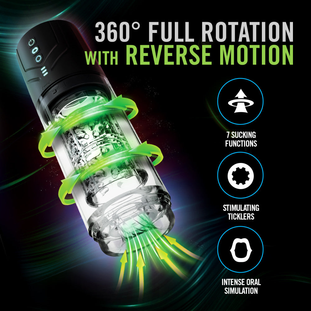 M For Men - Whirlwind Pro - Clear USB Rechargeable Rotating & Sucking Auto Stroker-BL-87605