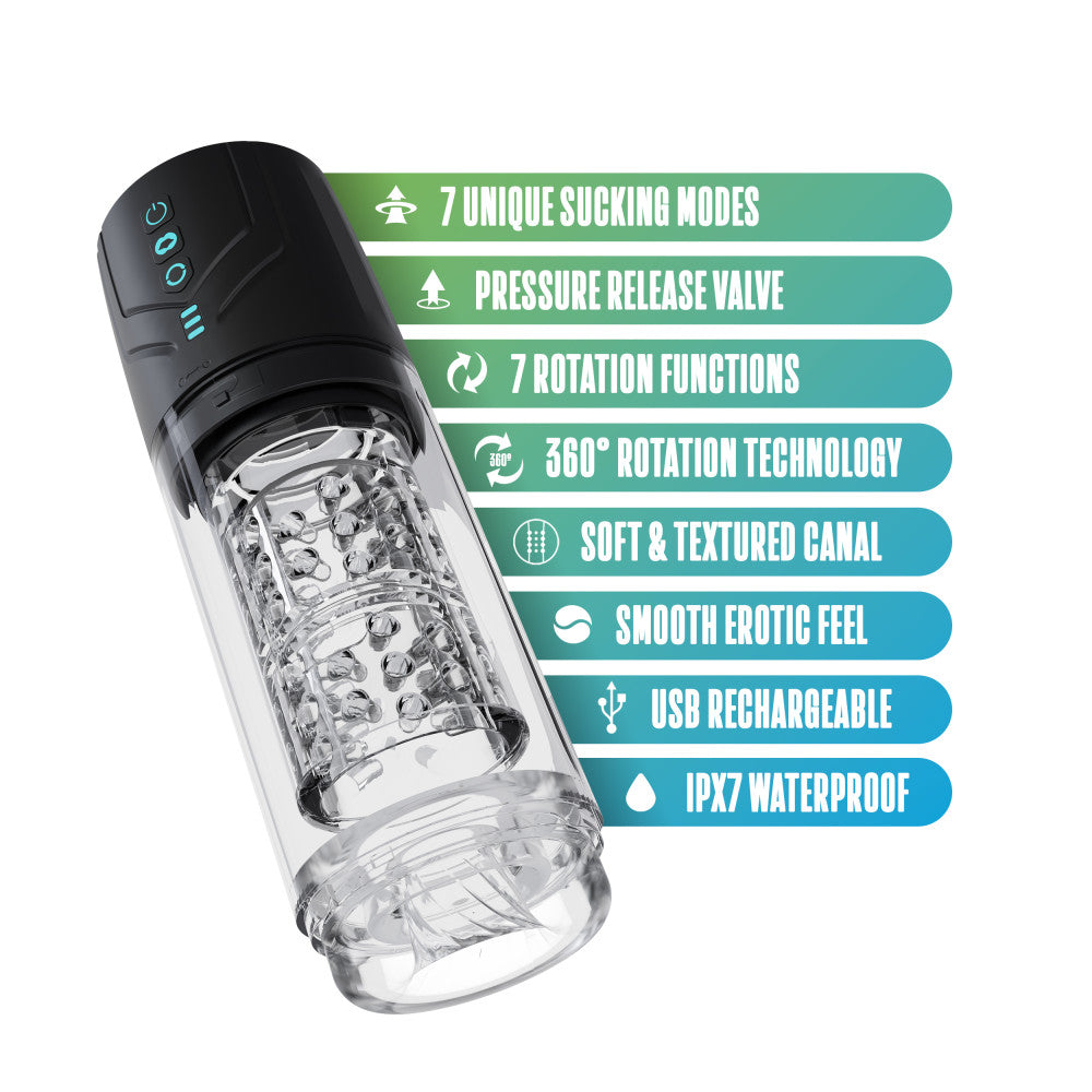M For Men - Whirlwind Pro - Clear USB Rechargeable Rotating & Sucking Auto Stroker-BL-87605