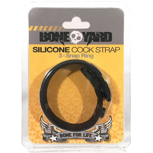 Boneyard Silicone Cock Strap Black - Black 3-Snap Adjustable Cock Ring-BY0300
