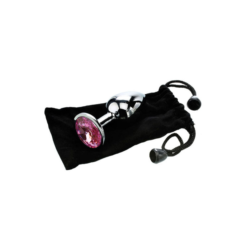 Adam & Eve Pink Gem Anal Plug - Medium - Silver Medium 8.2 cm Metal Butt Plug with Pink Gem-C656 6268