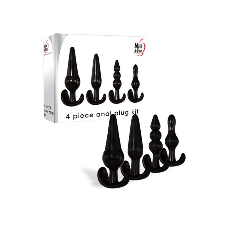Adam & Eve 4 Piece Anal Plug Kit - Black Butt Plugs - Set of 4 Sizes-C756 8000