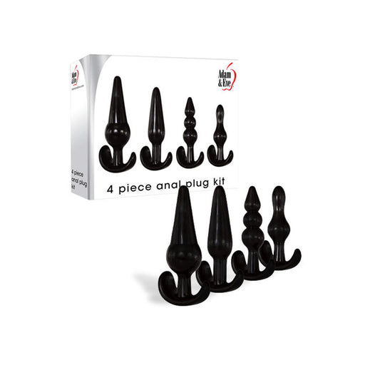 Adam & Eve 4 Piece Anal Plug Kit - Black Butt Plugs - Set of 4 Sizes-C756 8000