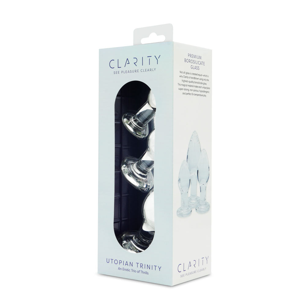 Clarity - Utopian Trinity - Clear Glass Butt Plugs - Set of 3 Sizes-CLA-24