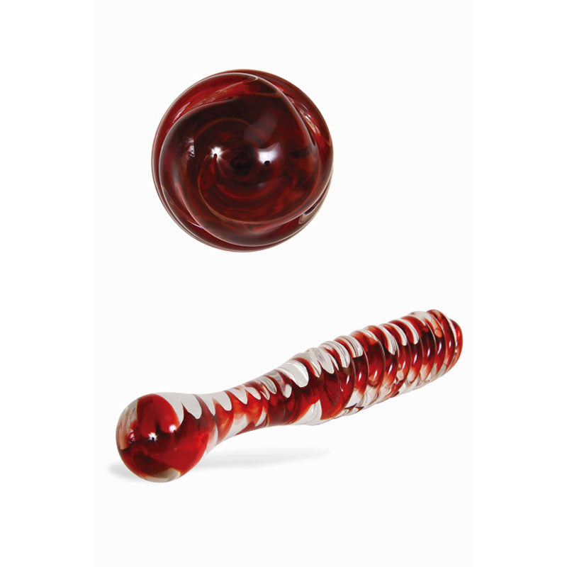 Adam & Eve Sweetheart Swirl Glass Dildo - Clear/Red Glass 22 cm Dildo-E131 6000