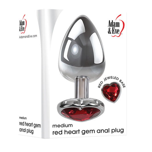 Adam & Eve Red Heart Gen Anal Plug - Medium - Metallic 8.25 cm Butt Plug with Heart Gem Base-E161 8568