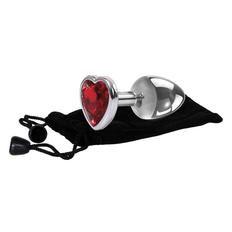 Adam & Eve Red Heart Gen Anal Plug - Medium - Metallic 8.25 cm Butt Plug with Heart Gem Base-E161 8568