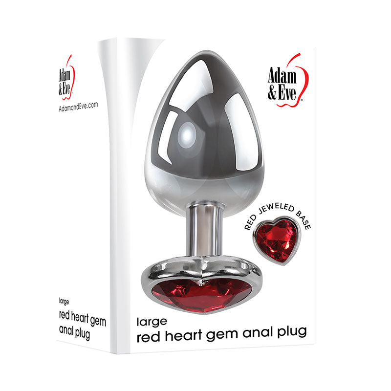 Adam & Eve Red Heart Gen Anal Plug - Large - Metallic 9.5 cm Butt Plug with Heart Gem Base-E161 8588