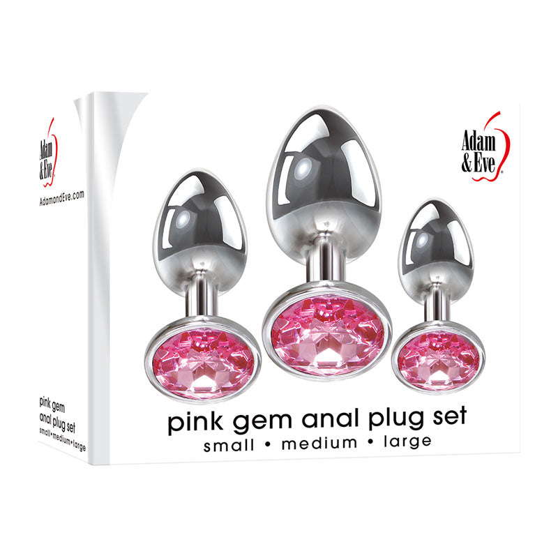 Adam & Eve Pink Gem Anal Plug Set - Metallic Butt Plugs with Gems - Set of 3 Sizes-E162 8500
