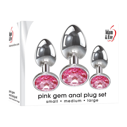 Adam & Eve Pink Gem Anal Plug Set - Metallic Butt Plugs with Gems - Set of 3 Sizes-E162 8500