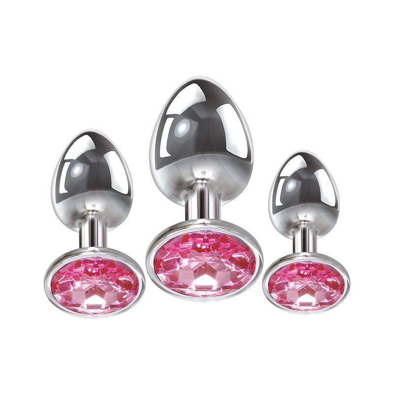 Adam & Eve Pink Gem Anal Plug Set - Metallic Butt Plugs with Gems - Set of 3 Sizes-E162 8500