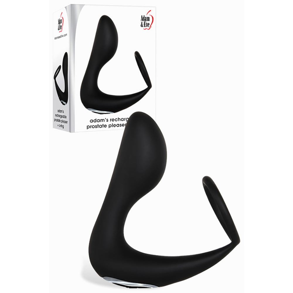 Adam & Eve Adams Rechargeable Prostate Pleaser & C-Ring - Black USB Rechargeable Anal Plug with Cock Ring-E196 8000