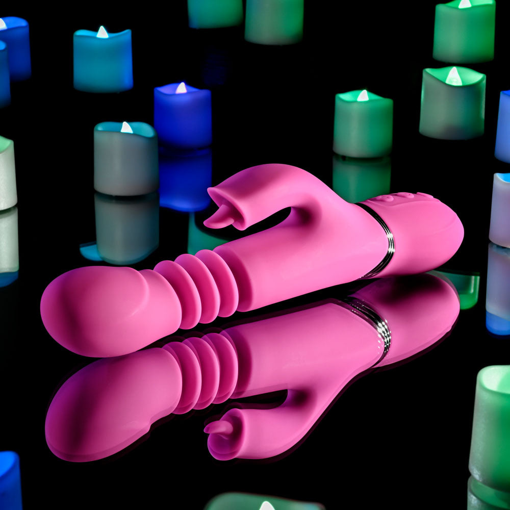 Evolved PINK DRAGON - Pink 24.2 cm USB Rechargeable Thrusting Rabbit Vibrator-EN-RS-4806-2