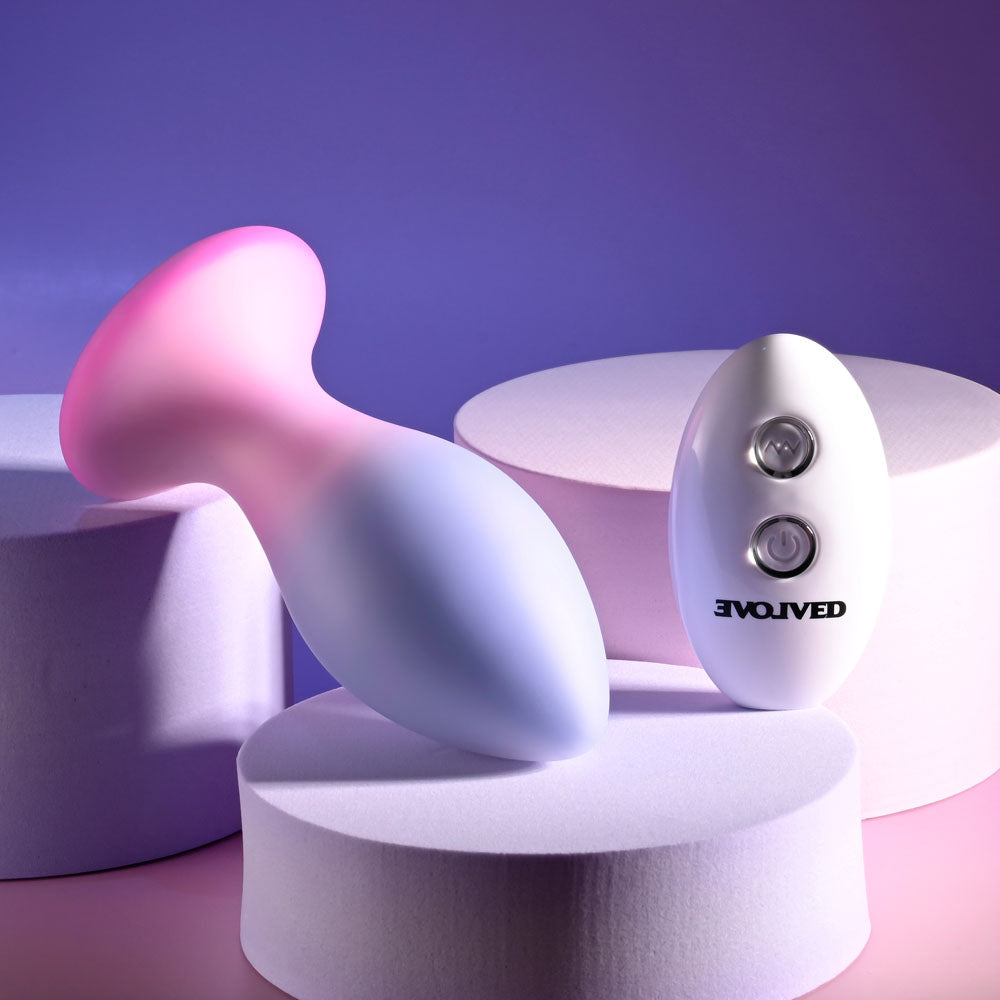 Evolved PARADISE PLUG - Pink/Purple 10.5 cm USB Rechargeable Vibrating Butt Plug with Wireless Remote-EN-RS-5704-2