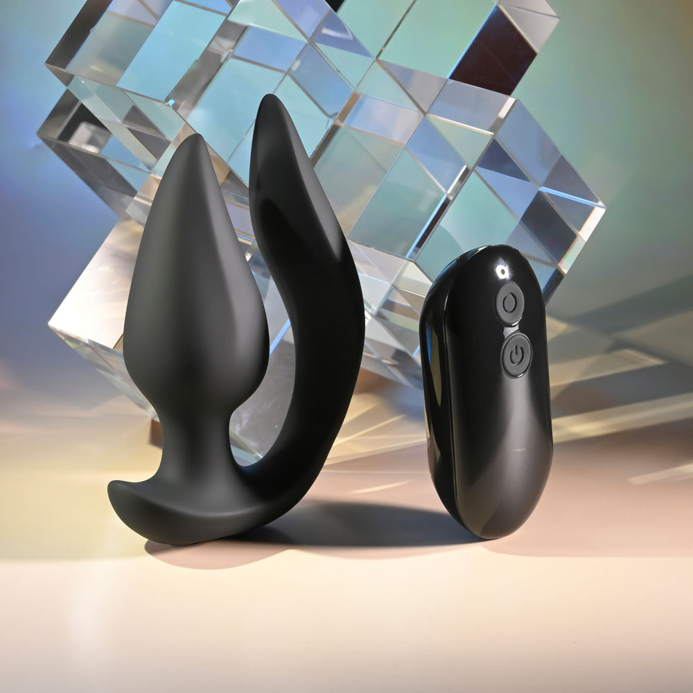 Evolved THE GENIE - Black 11.2 cm USB Rechargeable Vibrating Plug with Wireless Remote-EN-RS-6770-2