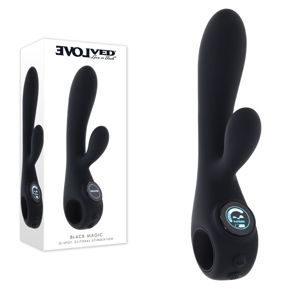 Evolved BLACK MAGIC - Black 20 cm USB Rechargeable Rabbit Vibrator with LED Screen - EN-RS-7203-2