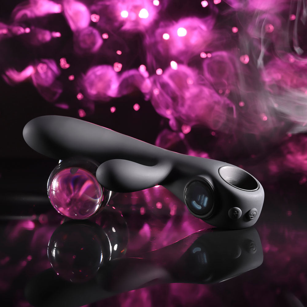 Evolved BLACK MAGIC - Black 20 cm USB Rechargeable Rabbit Vibrator with LED Screen - EN-RS-7203-2