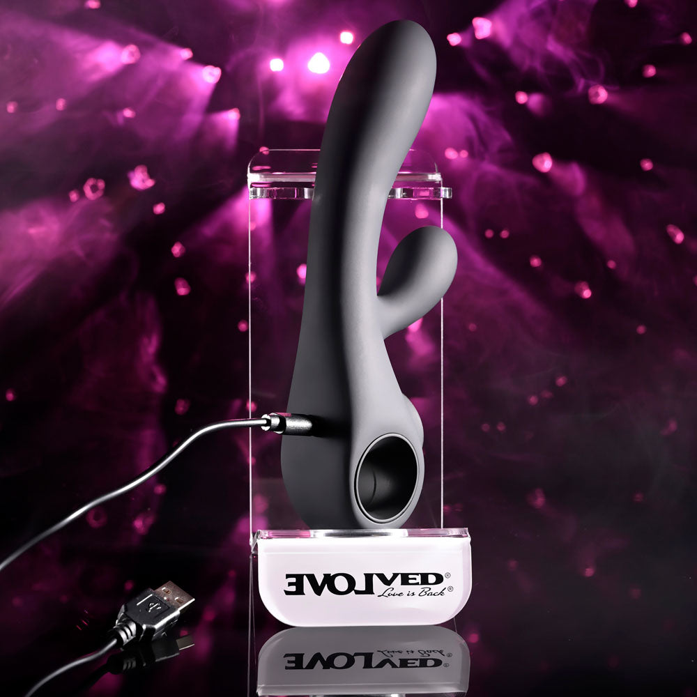 Evolved BLACK MAGIC - Black 20 cm USB Rechargeable Rabbit Vibrator with LED Screen - EN-RS-7203-2