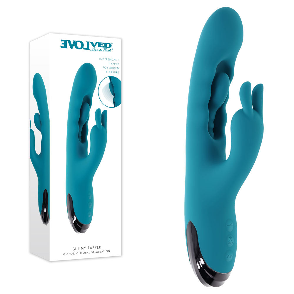Evolved BUNNY TAPPER - Blue 20 cm USB Rechargeable Rabbit Vibrator with Flicking Shaft - EN-RS-7227-2
