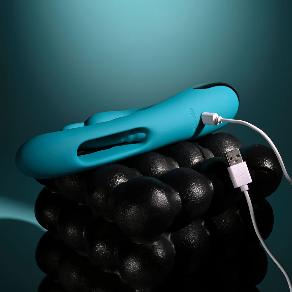 Evolved BUNNY TAPPER - Blue 20 cm USB Rechargeable Rabbit Vibrator with Flicking Shaft - EN-RS-7227-2