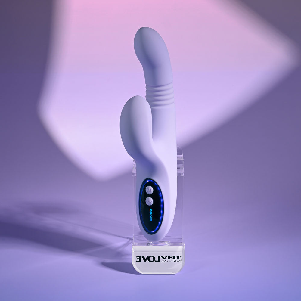 Evolved PEP TALK - Purple 23.3 cm USB Rechargeable Thrusting Vibrator with Tapping Clitoral Stimulator - EN-RS-7241-2
