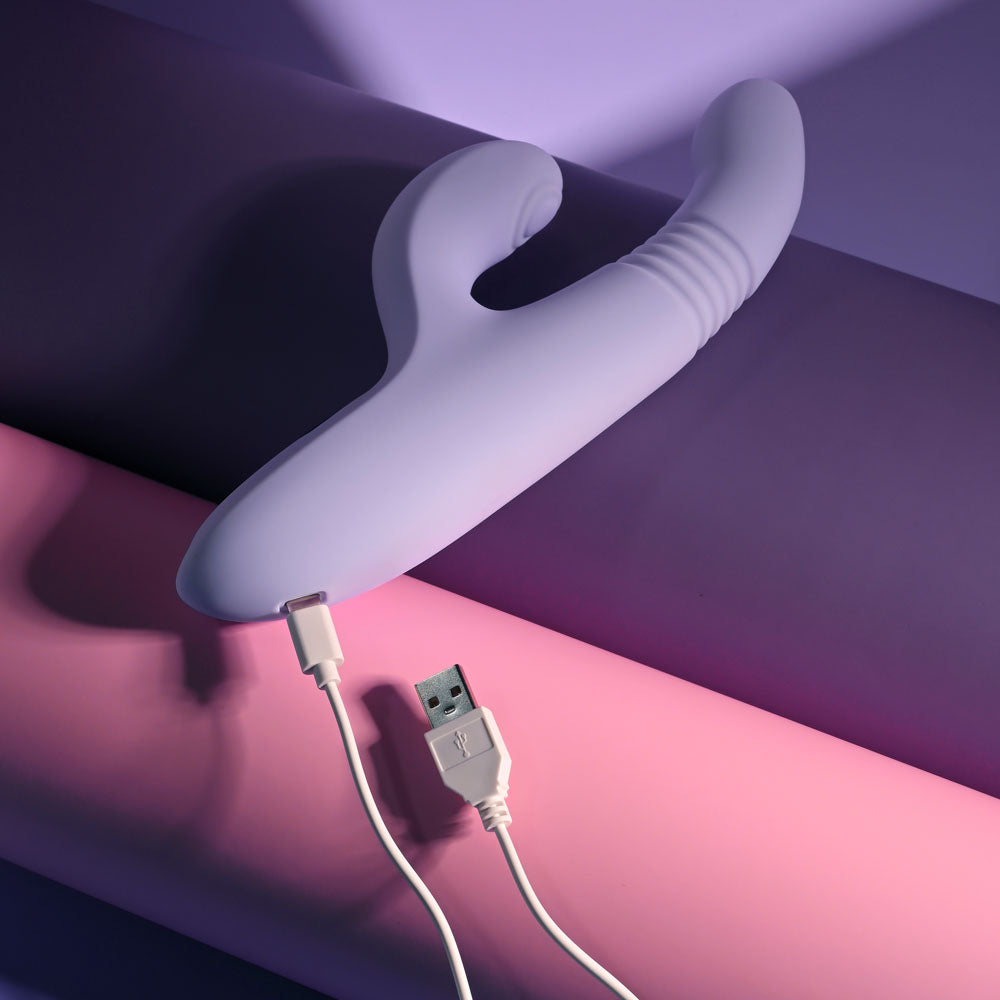 Evolved PEP TALK - Purple 23.3 cm USB Rechargeable Thrusting Vibrator with Tapping Clitoral Stimulator - EN-RS-7241-2