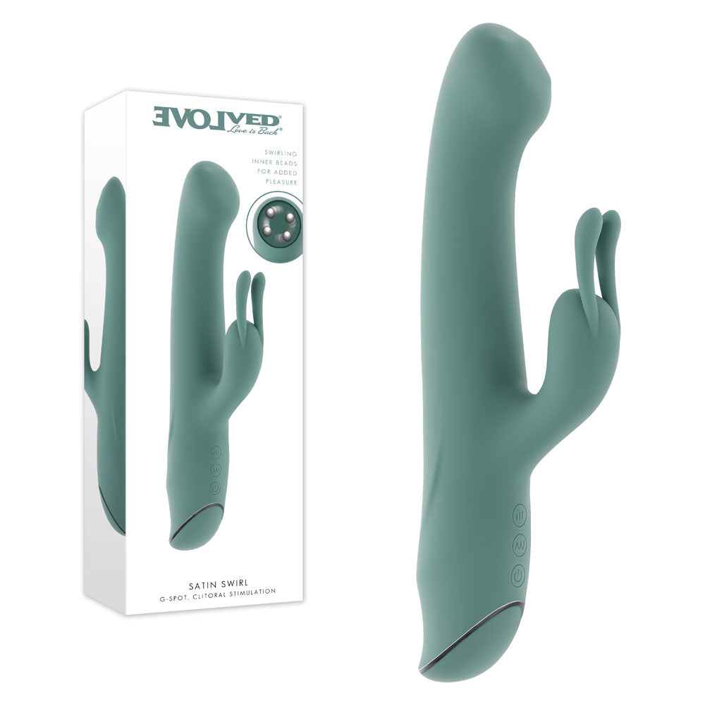 Evolved SATIN SWIRL - Green 23 cm USB Rechargeable Rabbit Vibrator with Swirling Head - EN-RS-7623-2