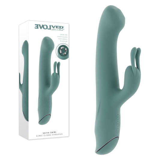 Evolved SATIN SWIRL - Green 23 cm USB Rechargeable Rabbit Vibrator with Swirling Head - EN-RS-7623-2