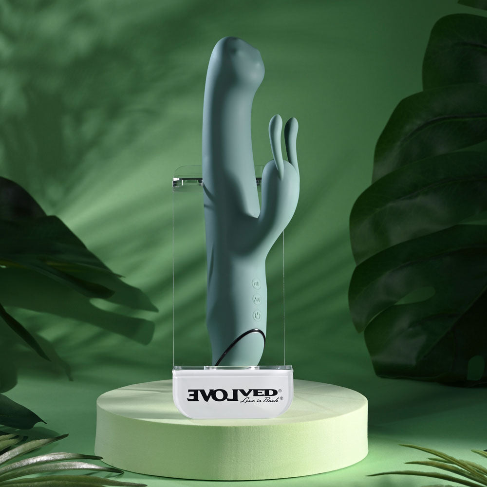 Evolved SATIN SWIRL - Green 23 cm USB Rechargeable Rabbit Vibrator with Swirling Head - EN-RS-7623-2