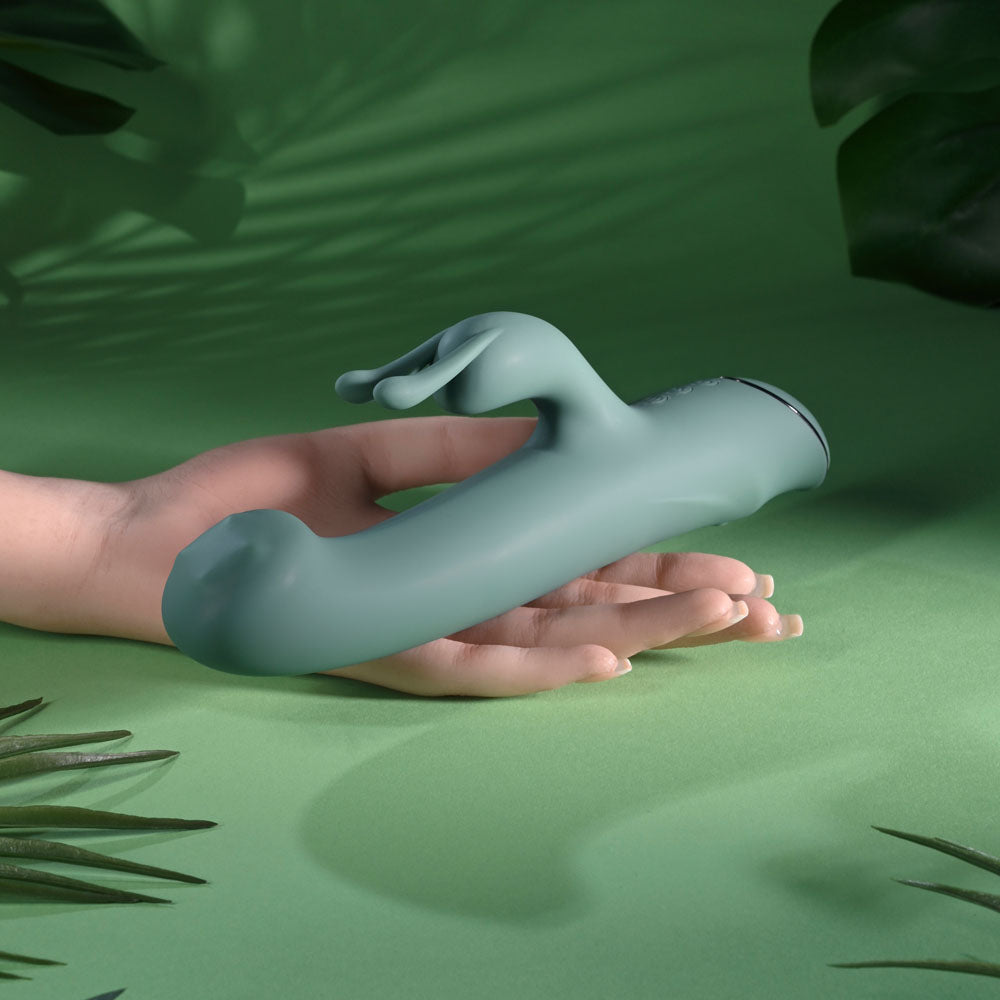 Evolved SATIN SWIRL - Green 23 cm USB Rechargeable Rabbit Vibrator with Swirling Head - EN-RS-7623-2