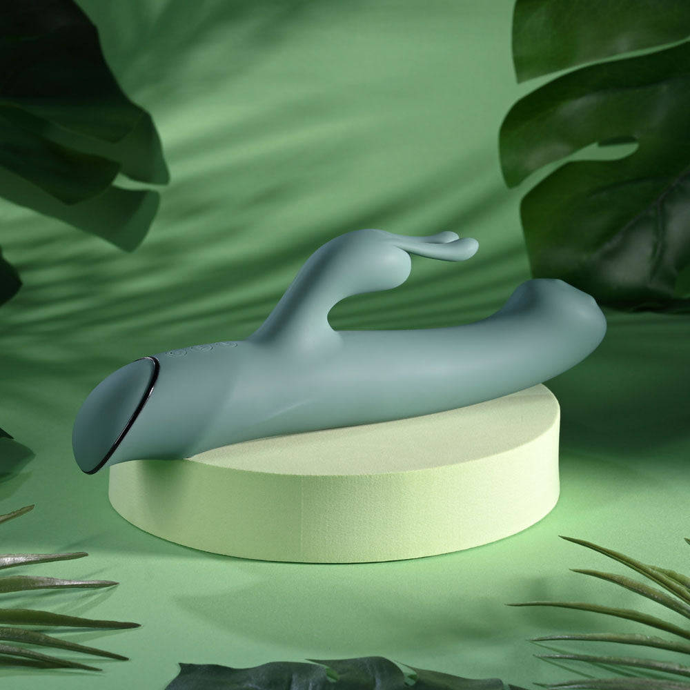 Evolved SATIN SWIRL - Green 23 cm USB Rechargeable Rabbit Vibrator with Swirling Head - EN-RS-7623-2