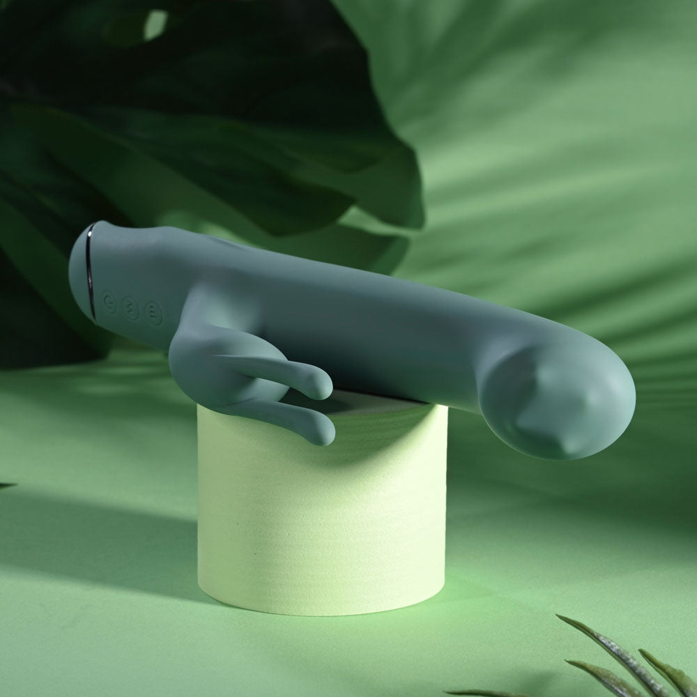 Evolved SATIN SWIRL - Green 23 cm USB Rechargeable Rabbit Vibrator with Swirling Head - EN-RS-7623-2